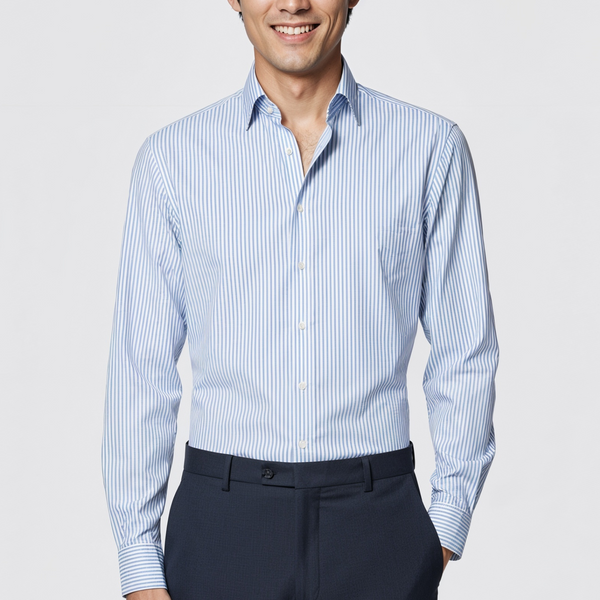 Blue White Striped Classic Collar Shirt