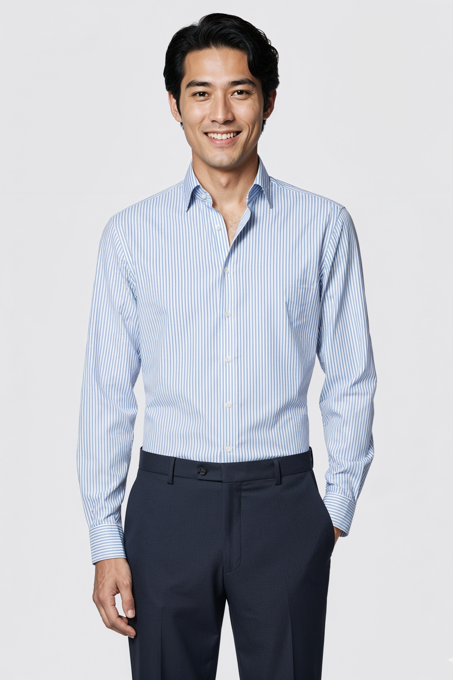 Blue White Striped Classic Collar Shirt