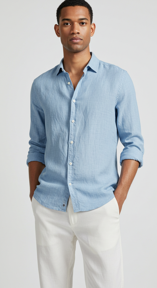 Luxury Linen Shirt Light Blue