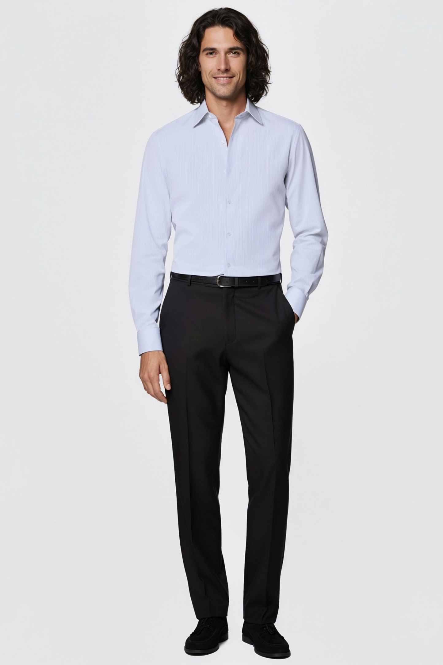 Mid Blue Striped Cotton Shirt