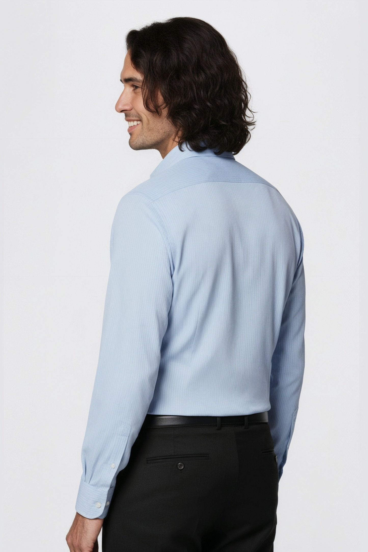 Mid Blue Striped Cotton Shirt