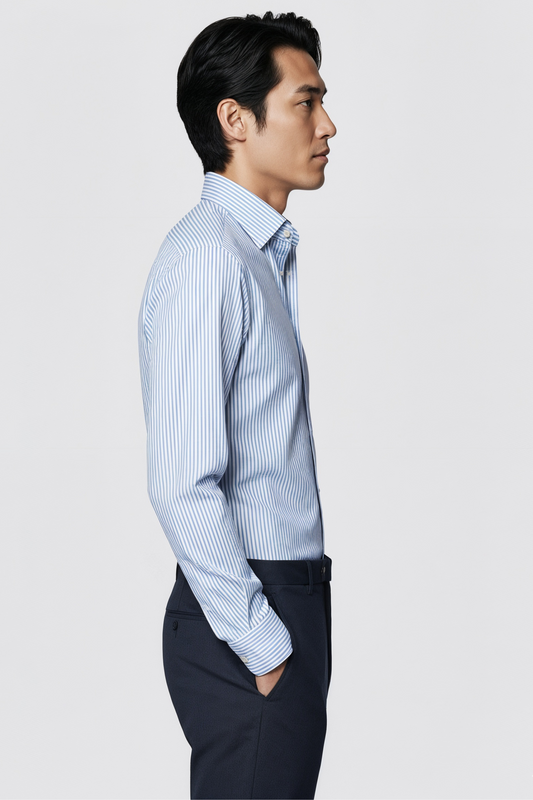 Blue White Striped Classic Collar Shirt